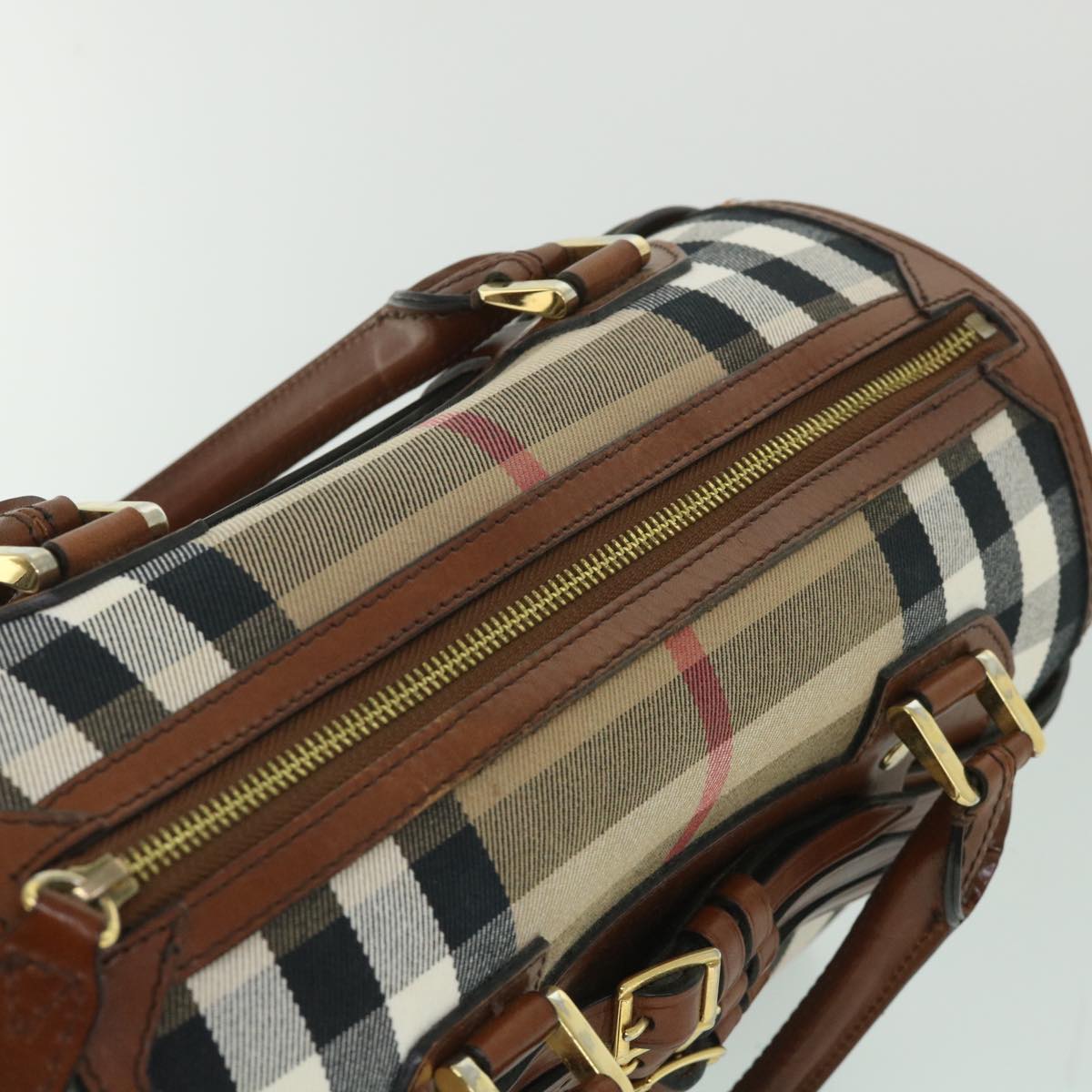 BURBERRY Nova Check Hand Bag Canvas Leather 2way Brown Auth 55845