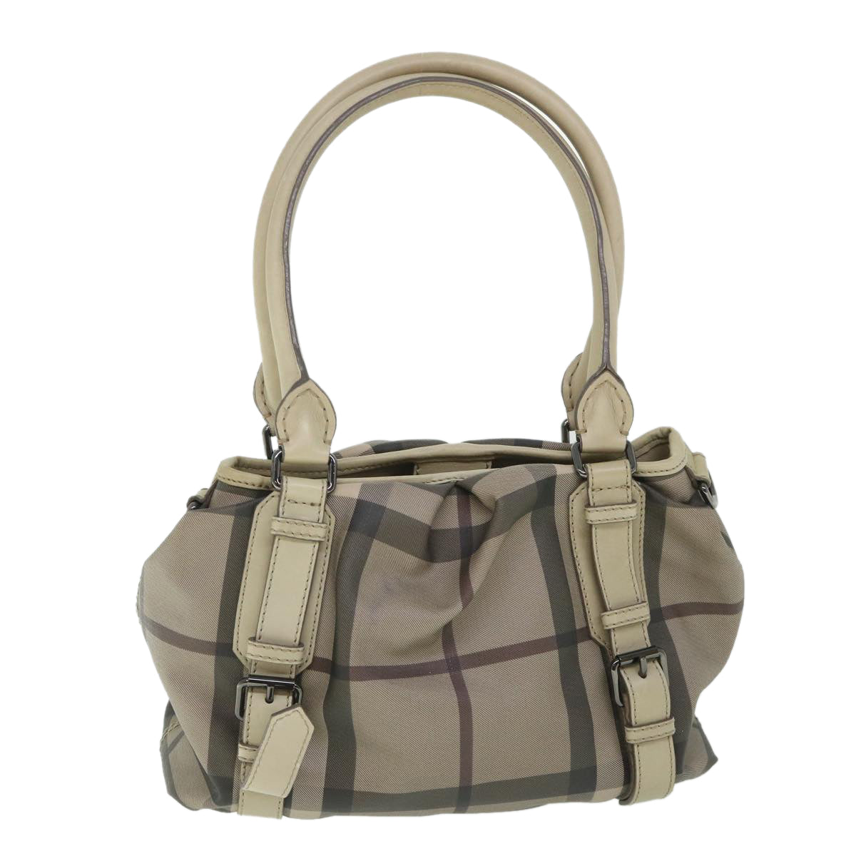 BURBERRY Nova Check Hand Bag PVC Leather Gray Auth 55854