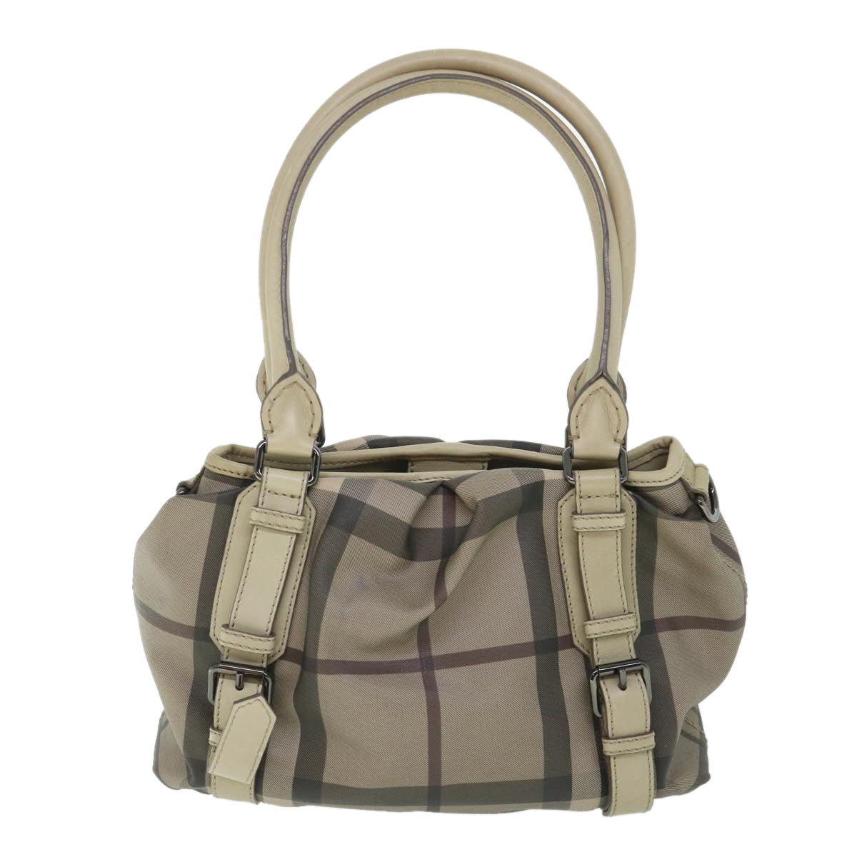 BURBERRY Nova Check Hand Bag PVC Leather Gray Auth 55854