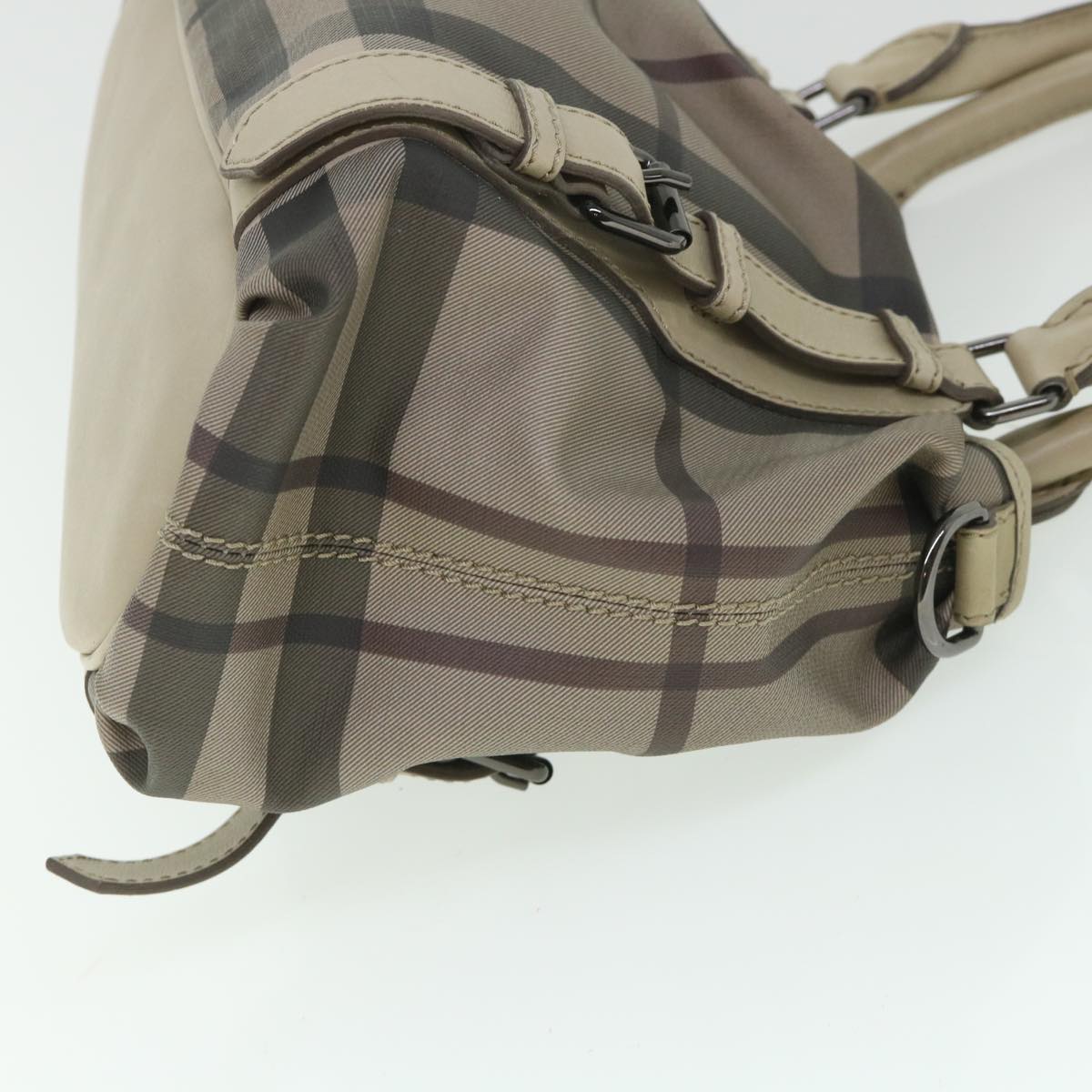 BURBERRY Nova Check Hand Bag PVC Leather Gray Auth 55854