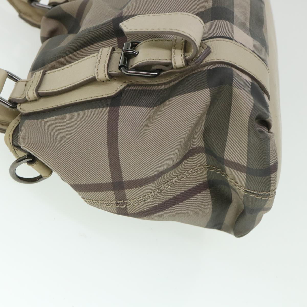 BURBERRY Nova Check Hand Bag PVC Leather Gray Auth 55854