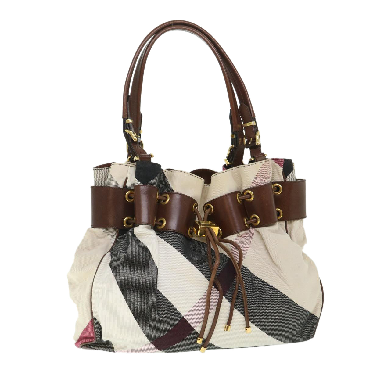 BURBERRY Nova Check Tote Bag Canvas Beige Auth 55855