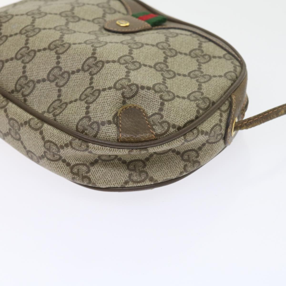 GUCCI GG Canvas Web Sherry Line Shoulder Bag PVC Leather Beige Red Auth 55892