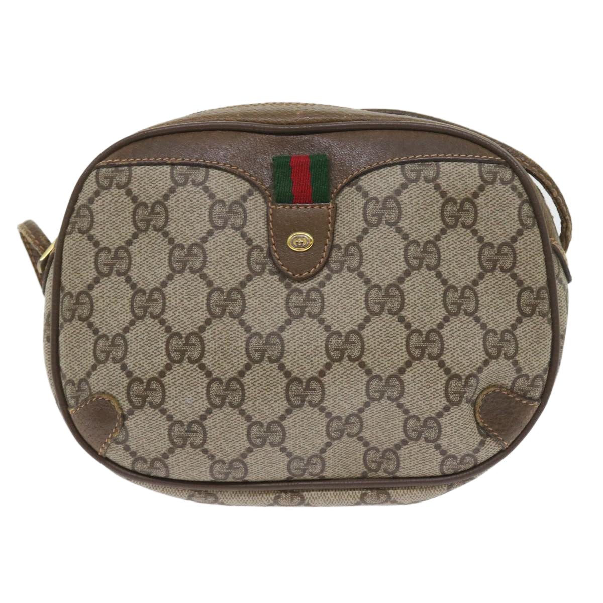 GUCCI GG Canvas Web Sherry Line Shoulder Bag PVC Leather Beige Red Auth 55892 - 0