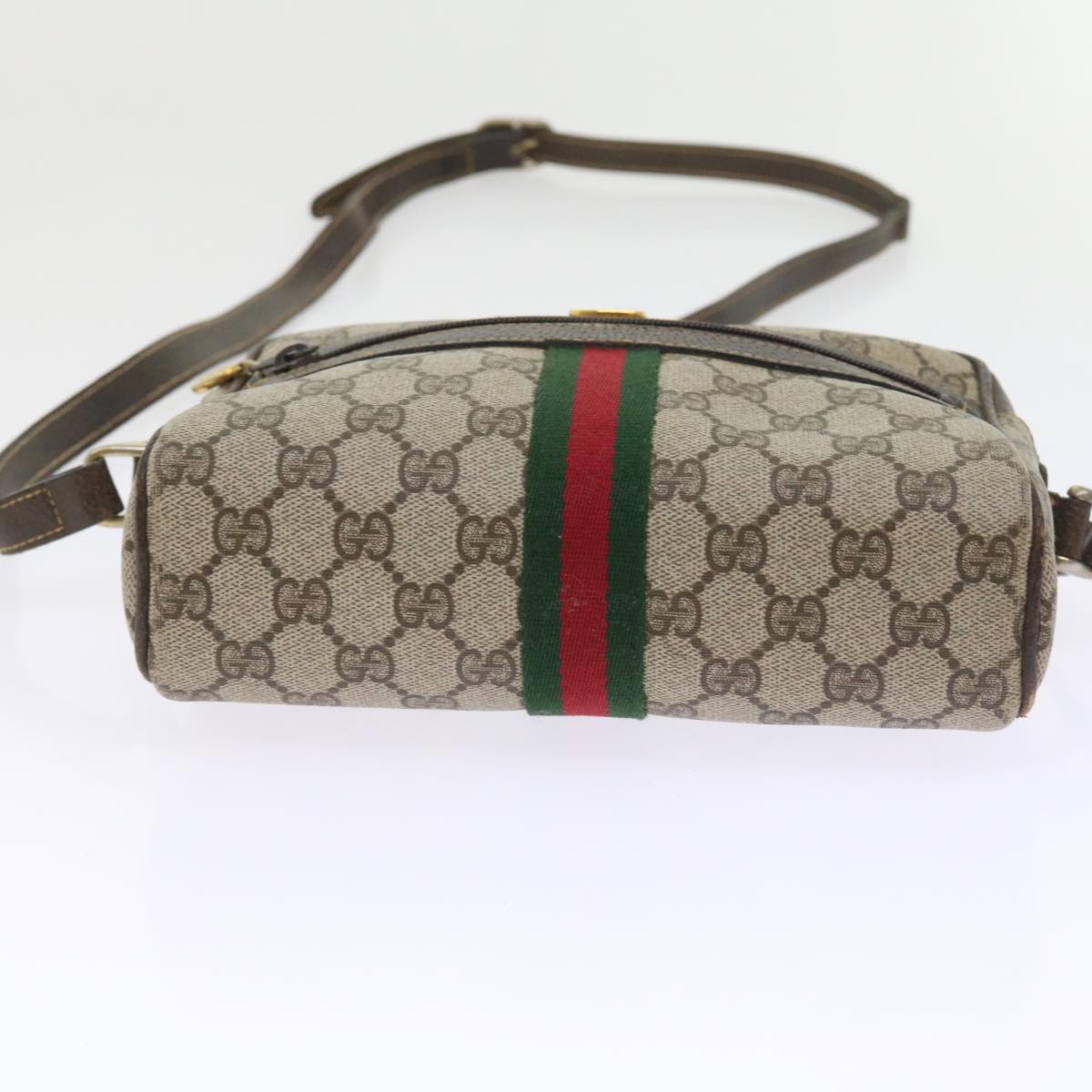 GUCCI GG Canvas Web Sherry Line Shoulder Bag PVC Leather Beige Red Auth 55902