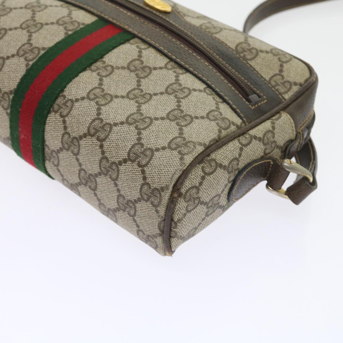 GUCCI GG Canvas Web Sherry Line Shoulder Bag PVC Leather Beige Red Auth 55902