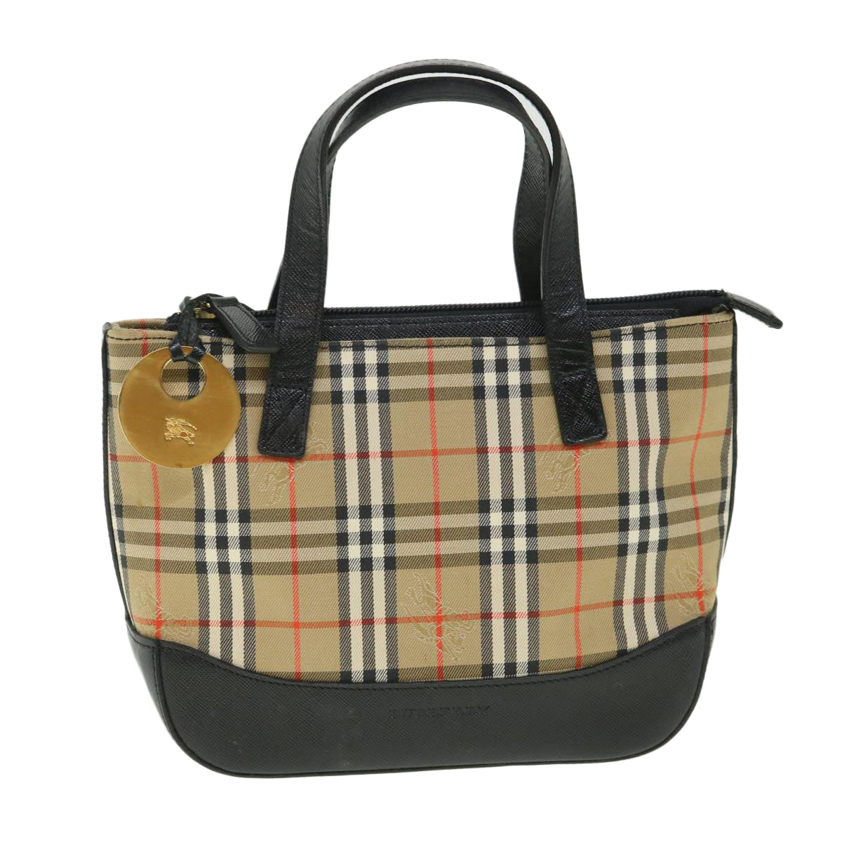 BURBERRY Nova Check Hand Bag Canvas Leather Beige Black Auth 55903