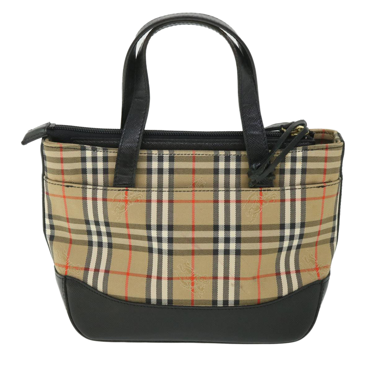 BURBERRY Nova Check Hand Bag Canvas Leather Beige Black Auth 55903