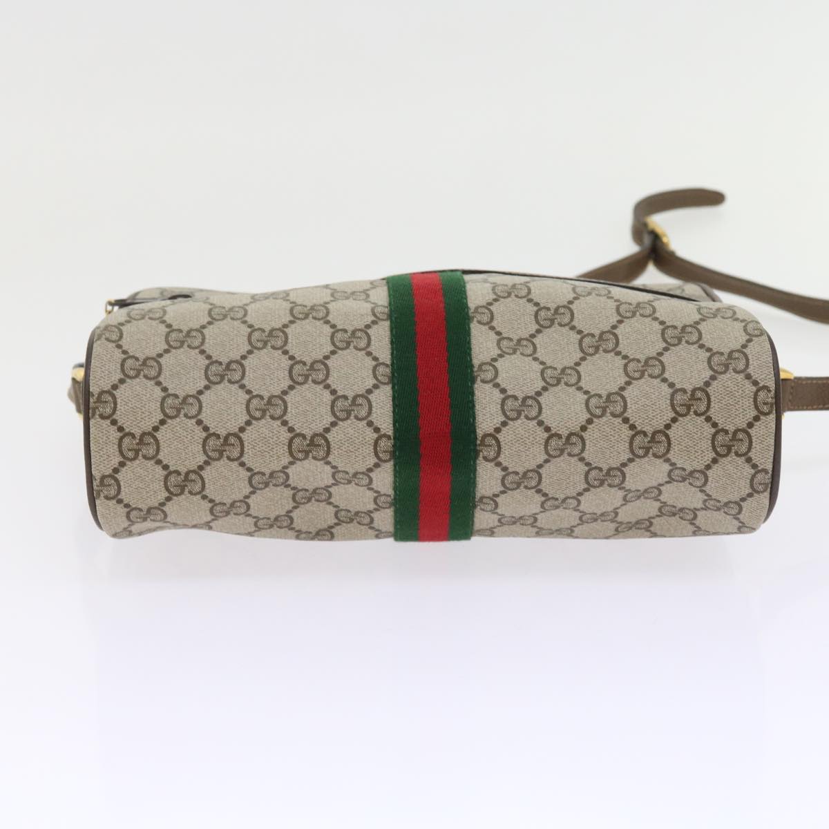 GUCCI GG Canvas Web Sherry Line Shoulder Bag PVC Leather Beige Red Auth 55904