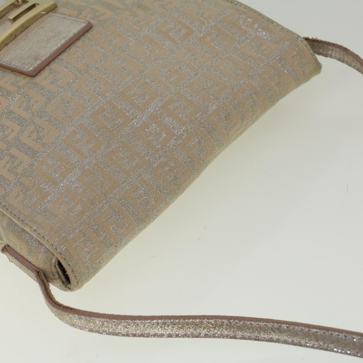 FENDI Zucchino Canvas Shoulder Bag Silver Pink Auth 55934