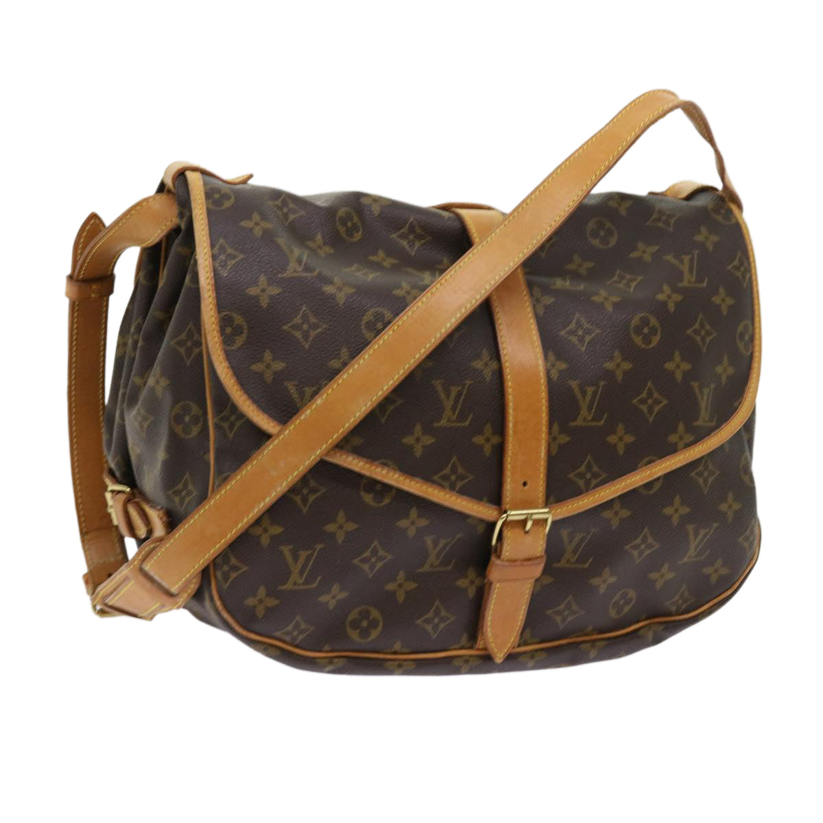 LOUIS VUITTON Monogram Saumur 35 Shoulder Bag M42254 LV Auth 55990