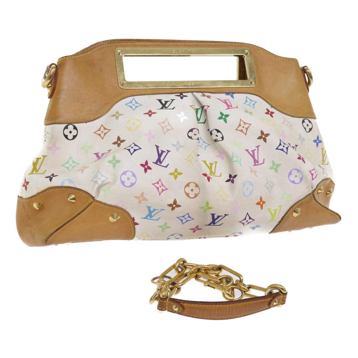 LOUIS VUITTON Monogram Multicolor Judy MM Hand Bag 2Way White M40255 Auth 56048