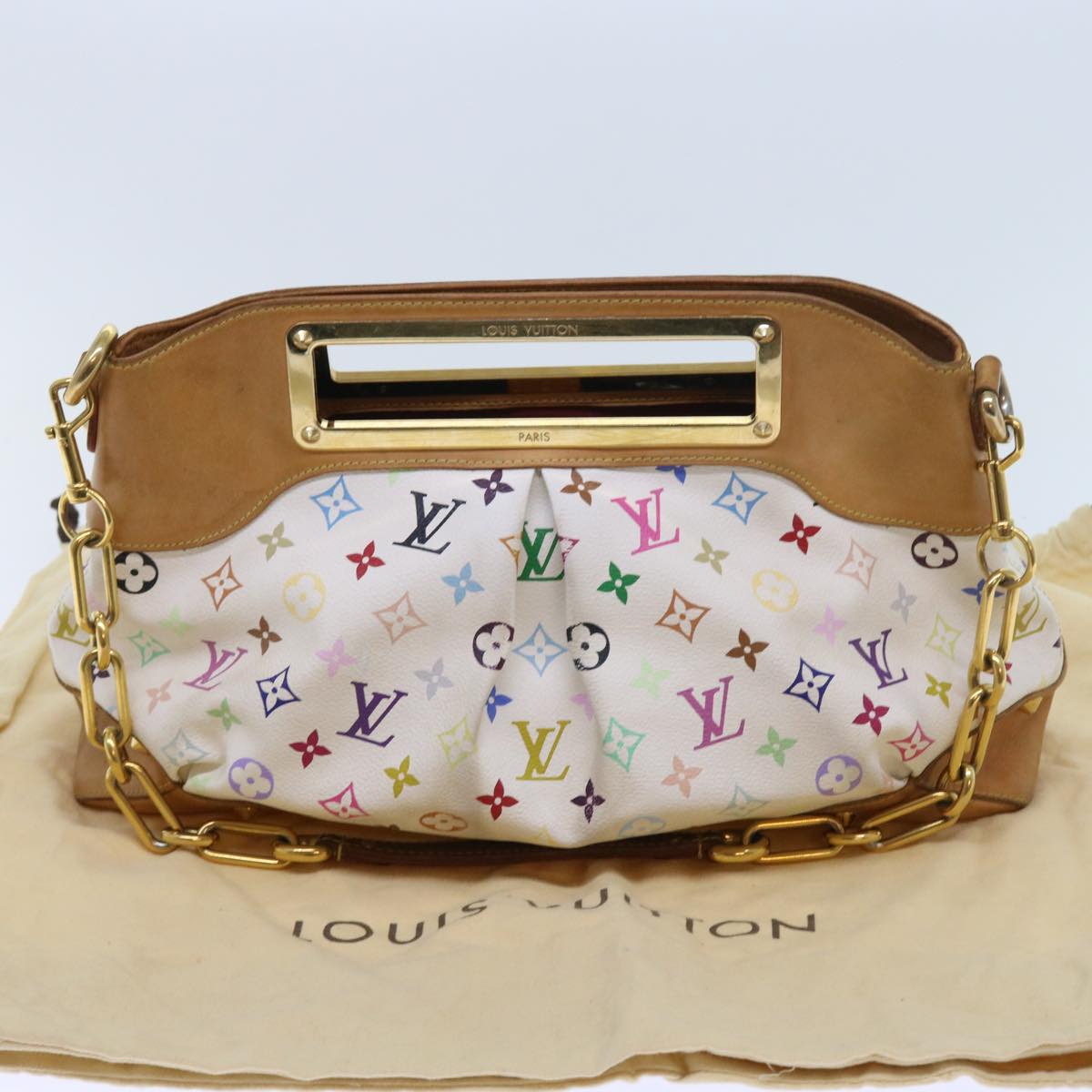 LOUIS VUITTON Monogram Multicolor Judy MM Hand Bag 2Way White M40255 Auth 56048