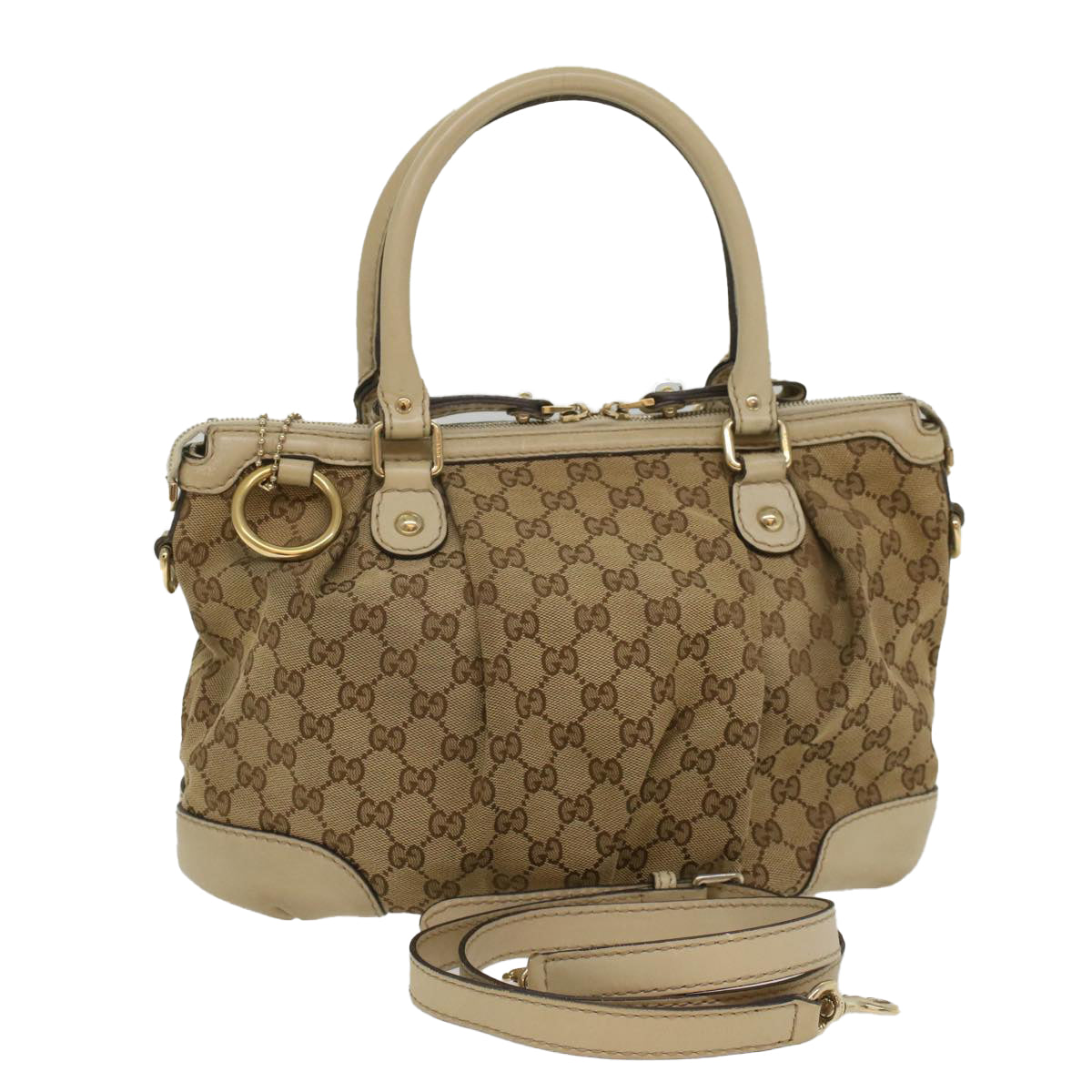 GUCCI GG Canvas Sukey Shoulder Bag Beige 247902 Auth 56055