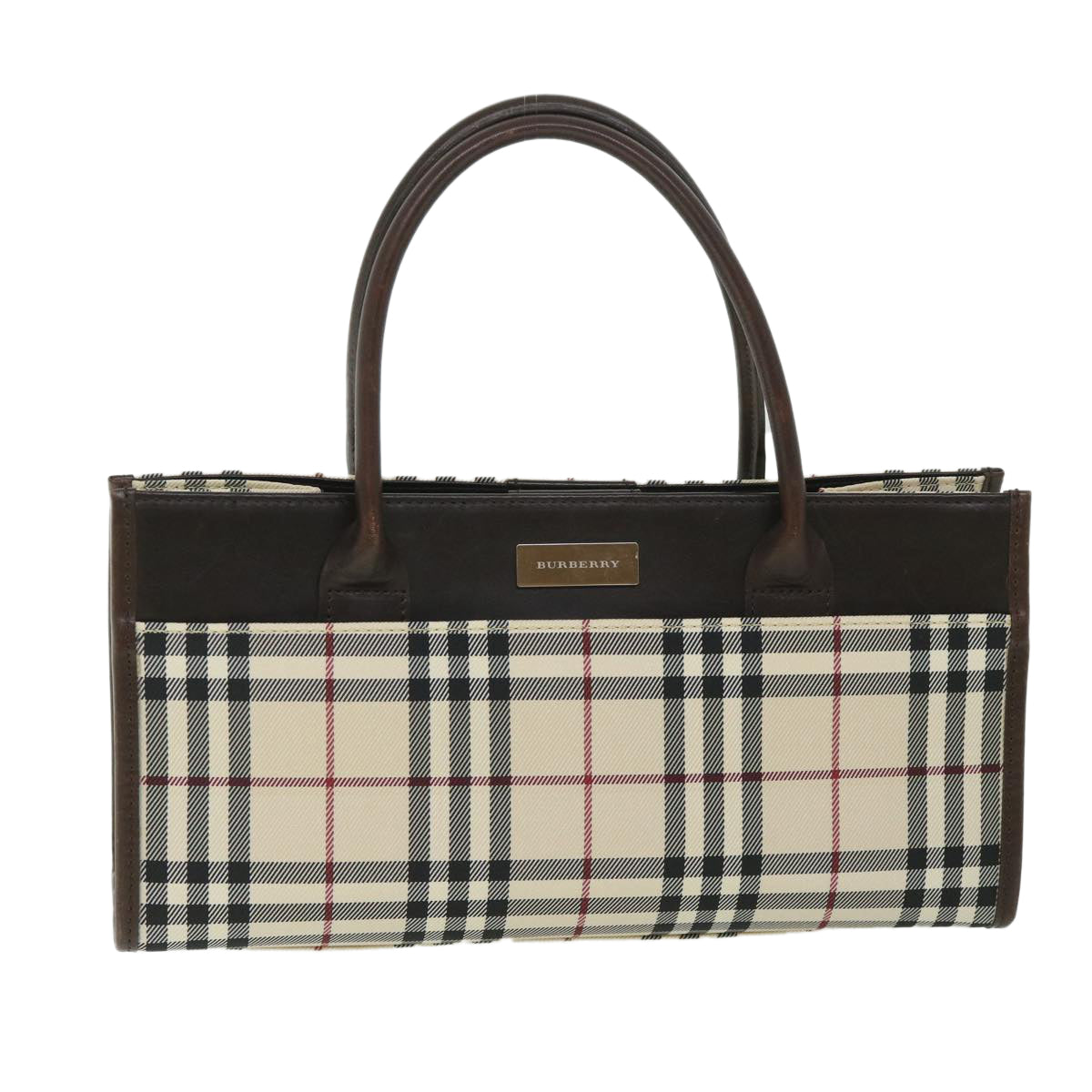 BURBERRY Nova Check Hand Bag Nylon Leather Beige Brown Auth 56074