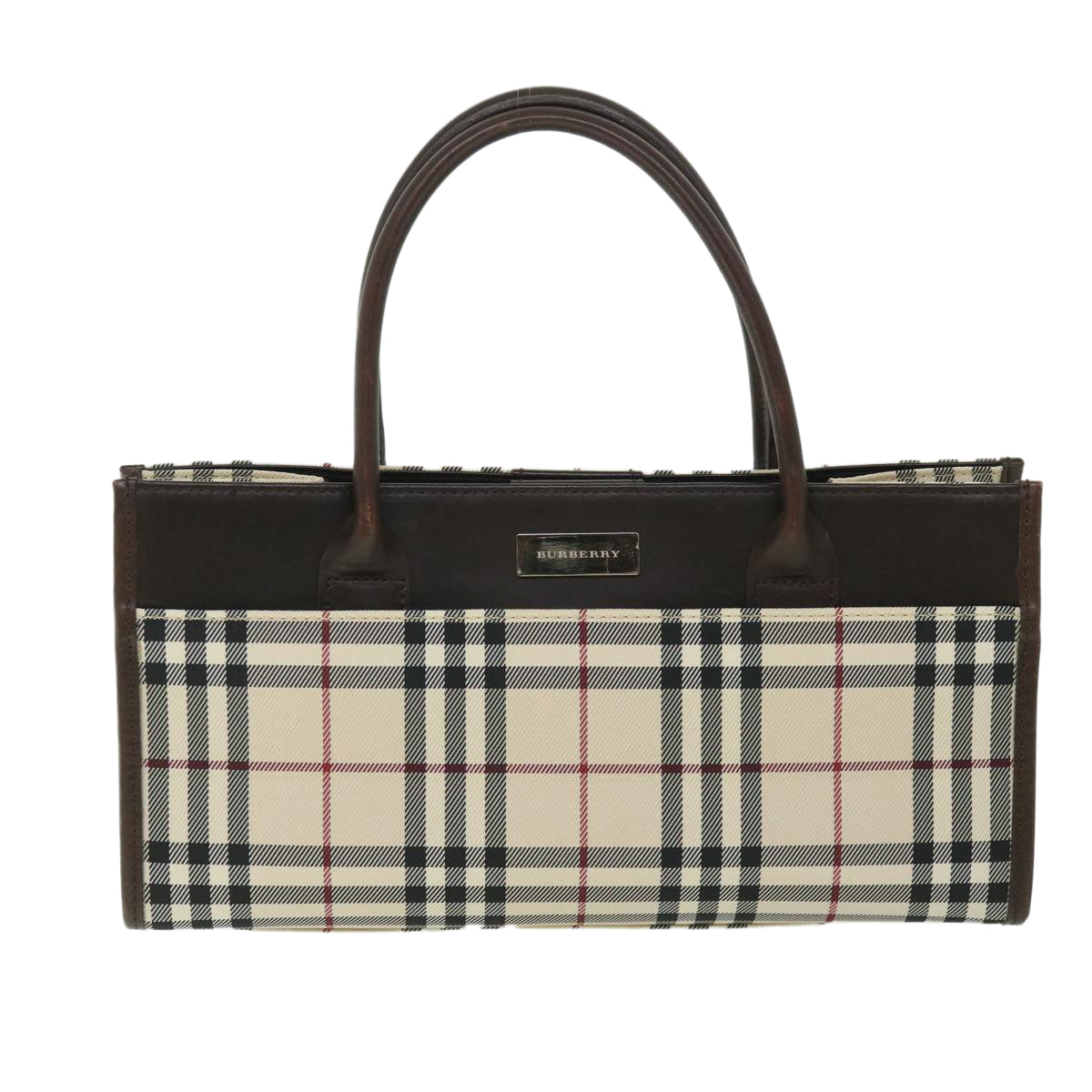 BURBERRY Nova Check Hand Bag Nylon Leather Beige Brown Auth 56074