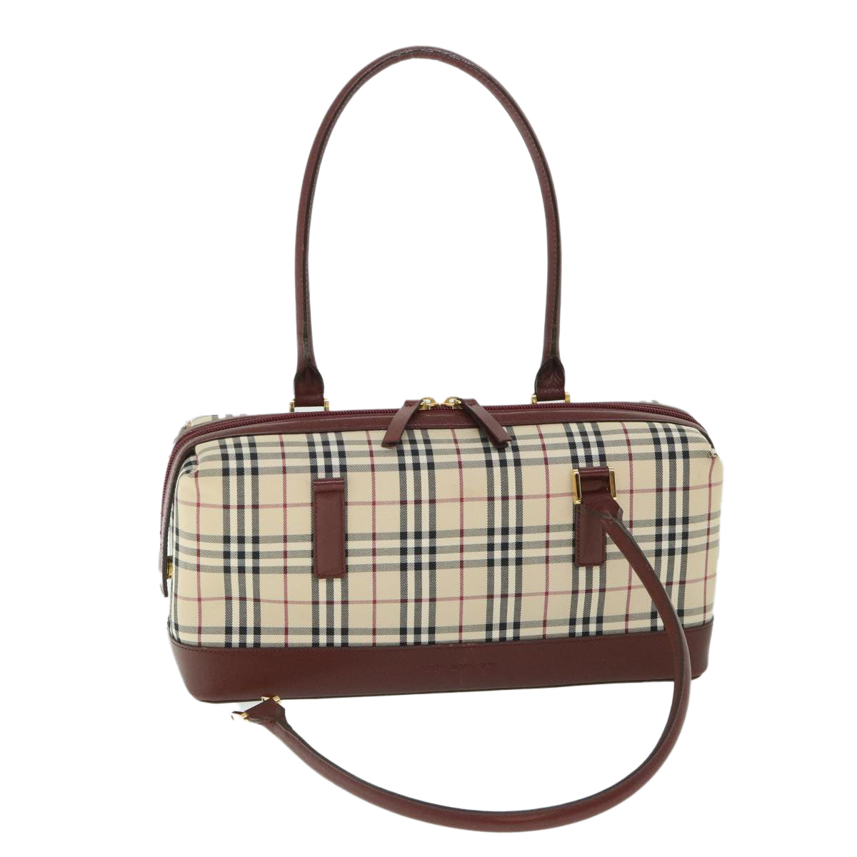 BURBERRY Nova Check Hand Bag Canvas Leather Beige Red Auth 56075