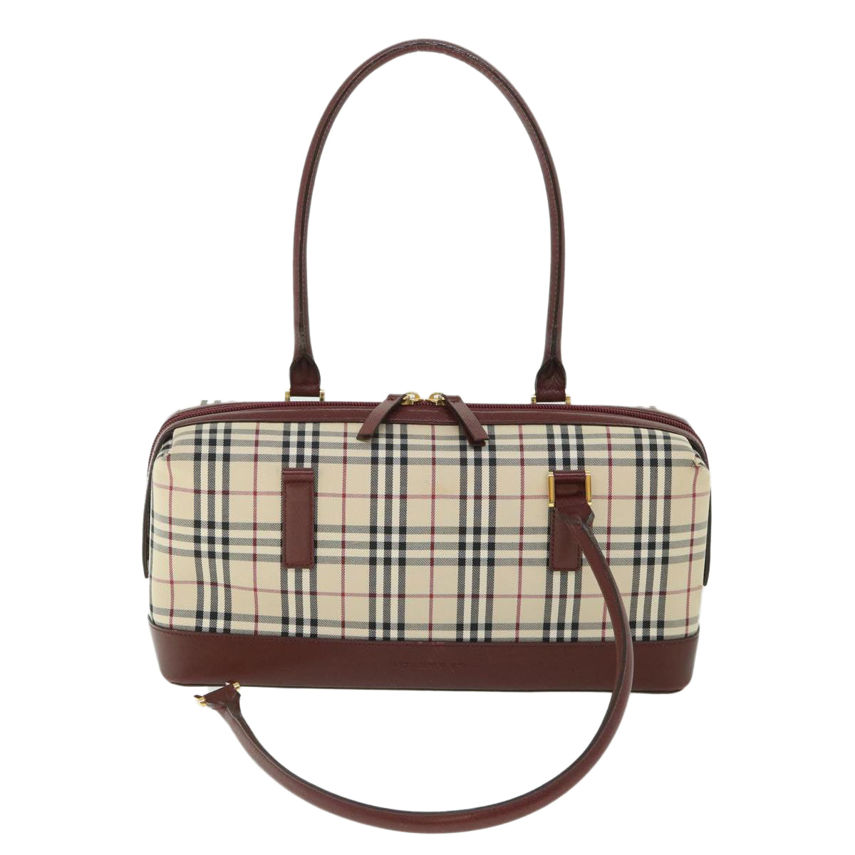 BURBERRY Nova Check Hand Bag Canvas Leather Beige Red Auth 56075