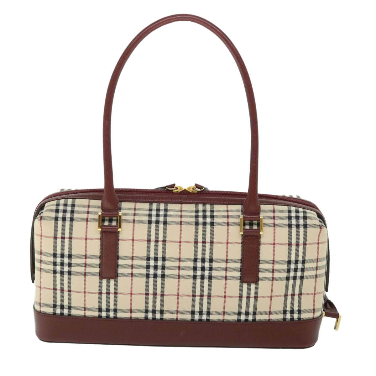 BURBERRY Nova Check Hand Bag Canvas Leather Beige Red Auth 56075 - 0