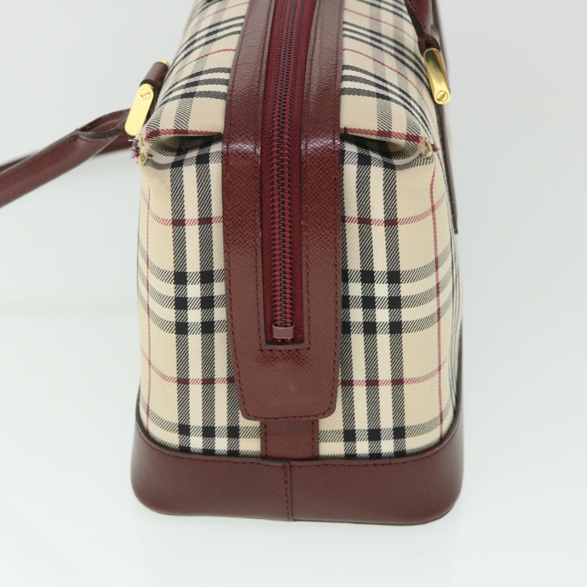 BURBERRY Nova Check Hand Bag Canvas Leather Beige Red Auth 56075