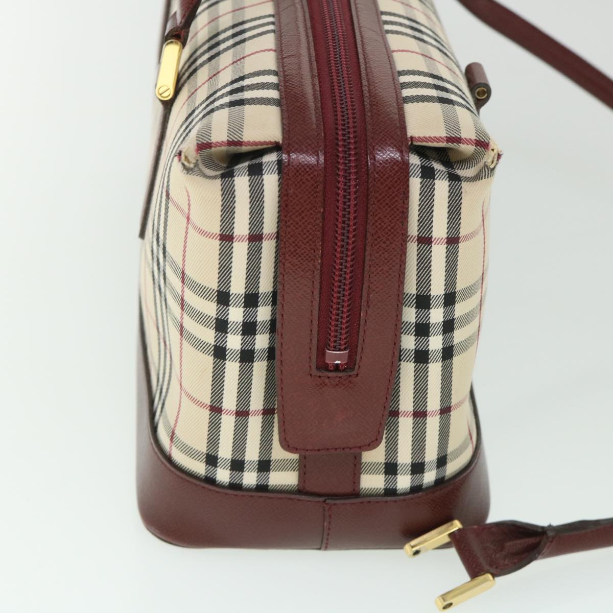 BURBERRY Nova Check Hand Bag Canvas Leather Beige Red Auth 56075