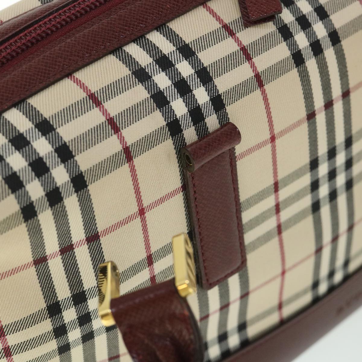 BURBERRY Nova Check Hand Bag Canvas Leather Beige Red Auth 56075