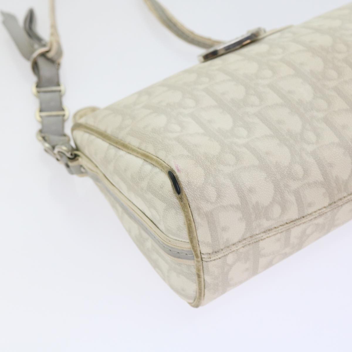 Christian Dior Trotter Romantic Shoulder Bag PVC Leather Beige Auth 56076