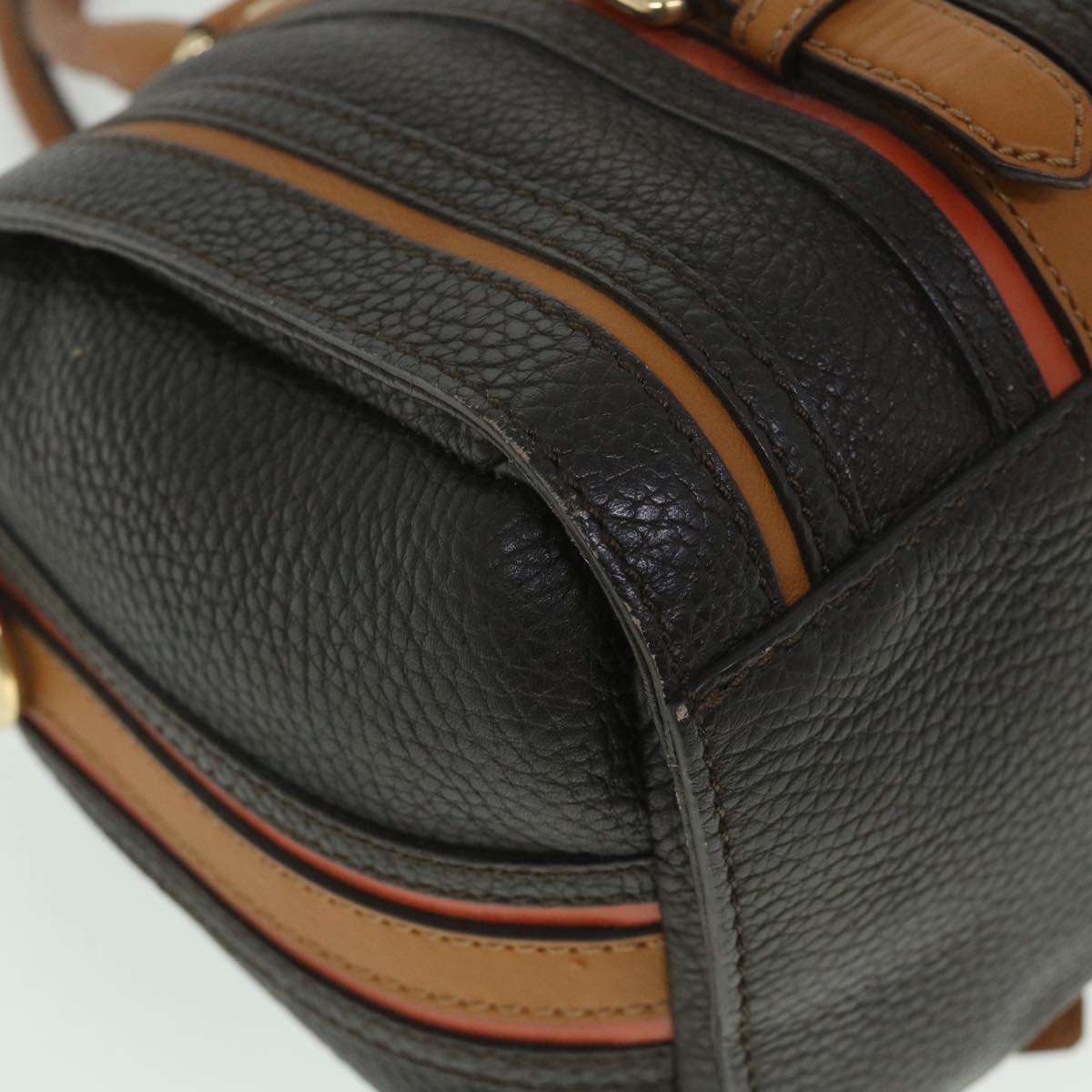 BURBERRY Hand Bag Leather Dark Brown Orange Auth 56081