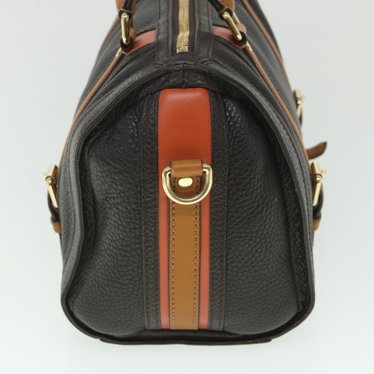 BURBERRY Hand Bag Leather Dark Brown Orange Auth 56081