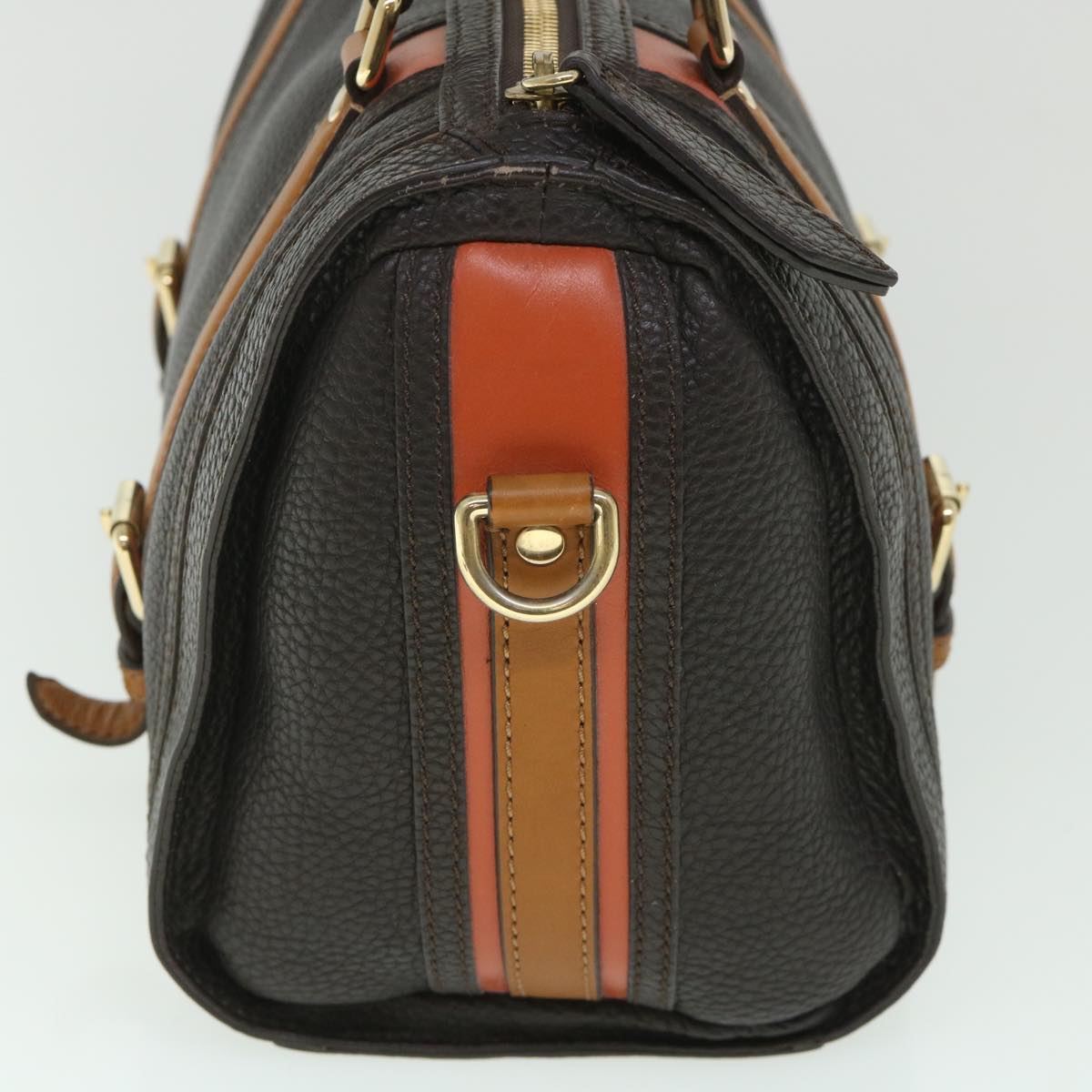 BURBERRY Hand Bag Leather Dark Brown Orange Auth 56081