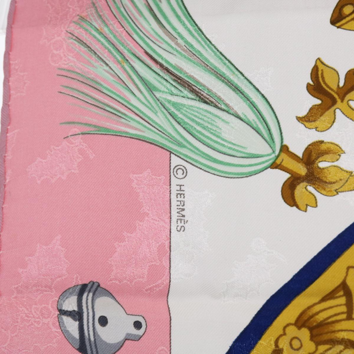 HERMES Carre 90 Plumes et Grelots Scarf Silk Pink Auth 56087