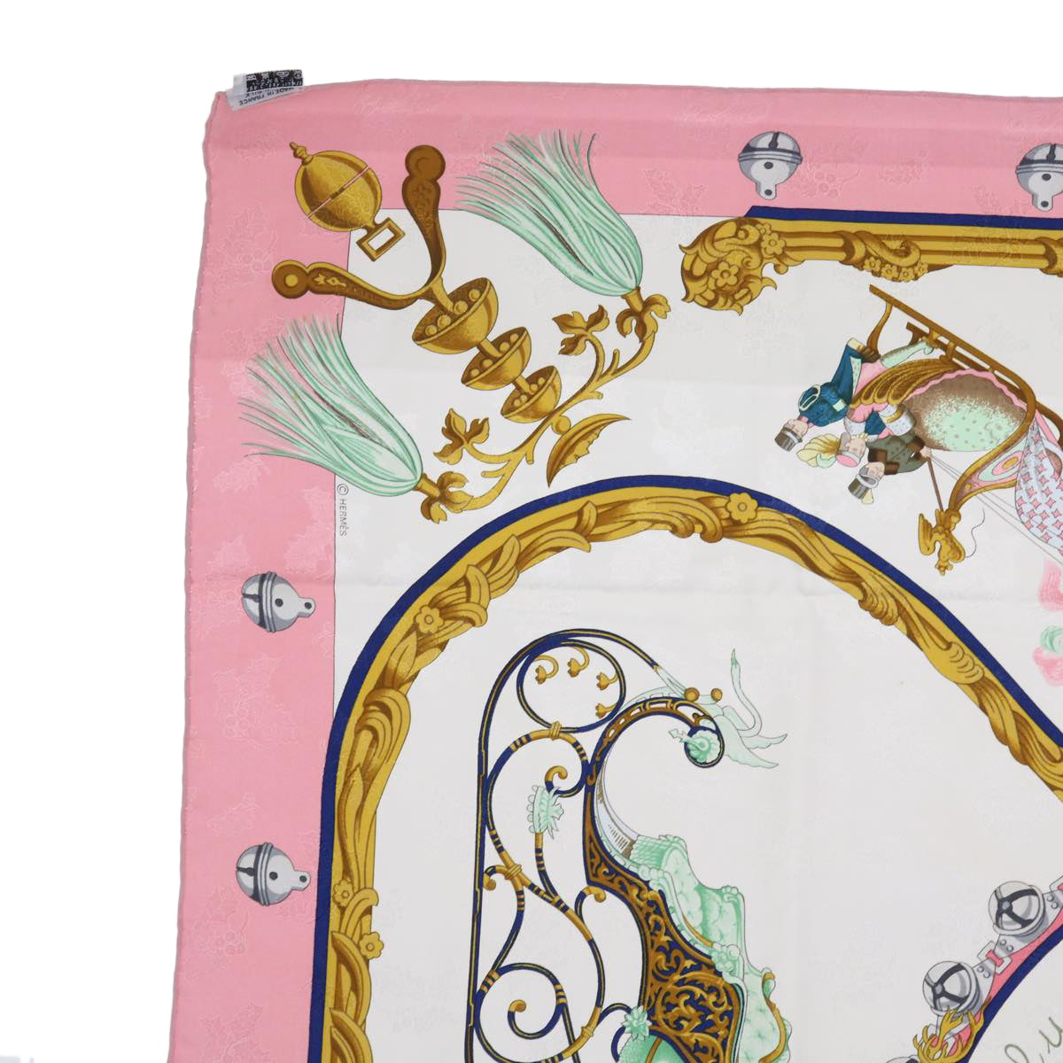 HERMES Carre 90 Plumes et Grelots Scarf Silk Pink Auth 56087 - 0