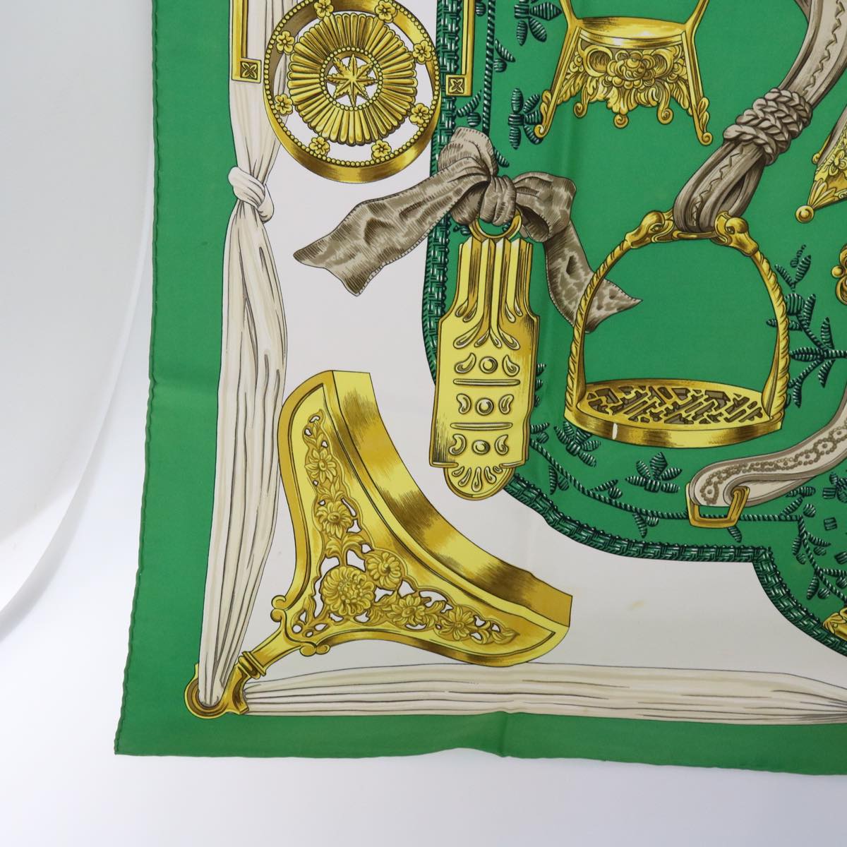 HERMES Carre 90 ETRIERS Scarf Silk Green Auth 56089