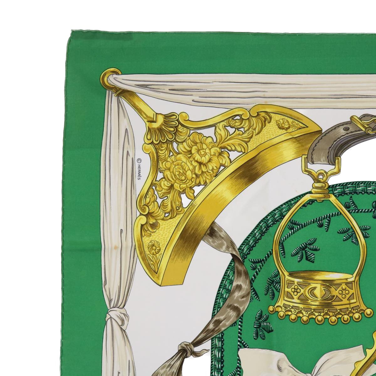 HERMES Carre 90 ETRIERS Scarf Silk Green Auth 56089 - 0