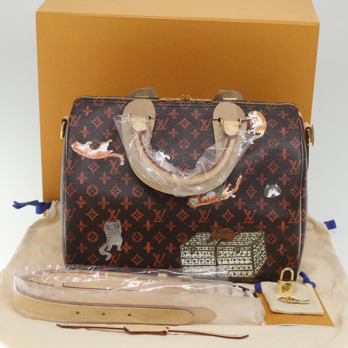 LOUIS VUITTON Catgram Speedy Bandouliere 30 Hand Bag Brown M44401 LV Auth 56154A