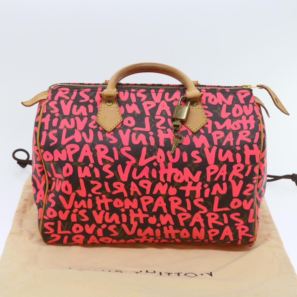 LOUIS VUITTON Monogram Graffiti Speedy 30 Hand Bag Pink M93704 LV Auth 56156A