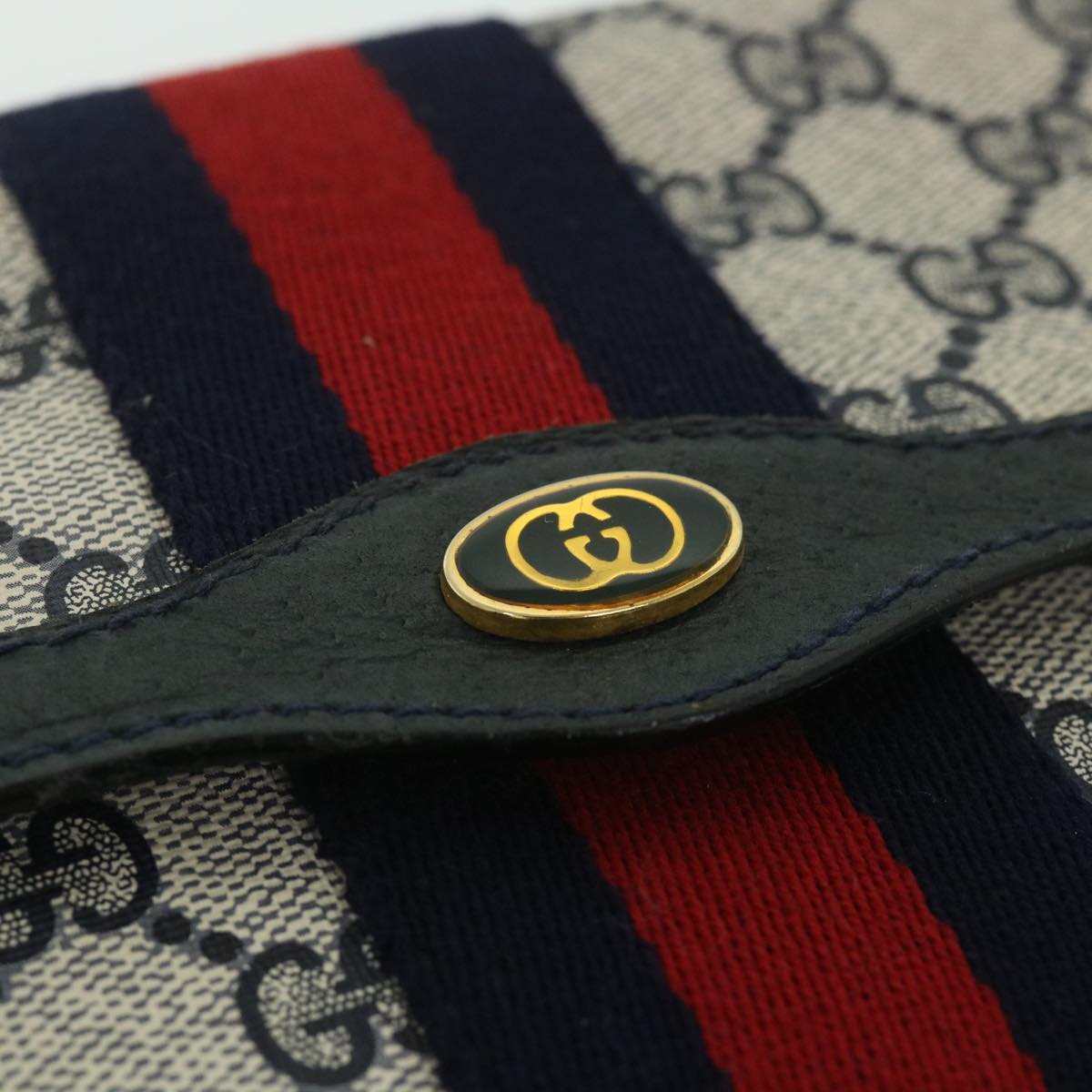 GUCCI GG Supreme Sherry Line Clutch Bag Red Navy gray 89 01 006 Auth 56186