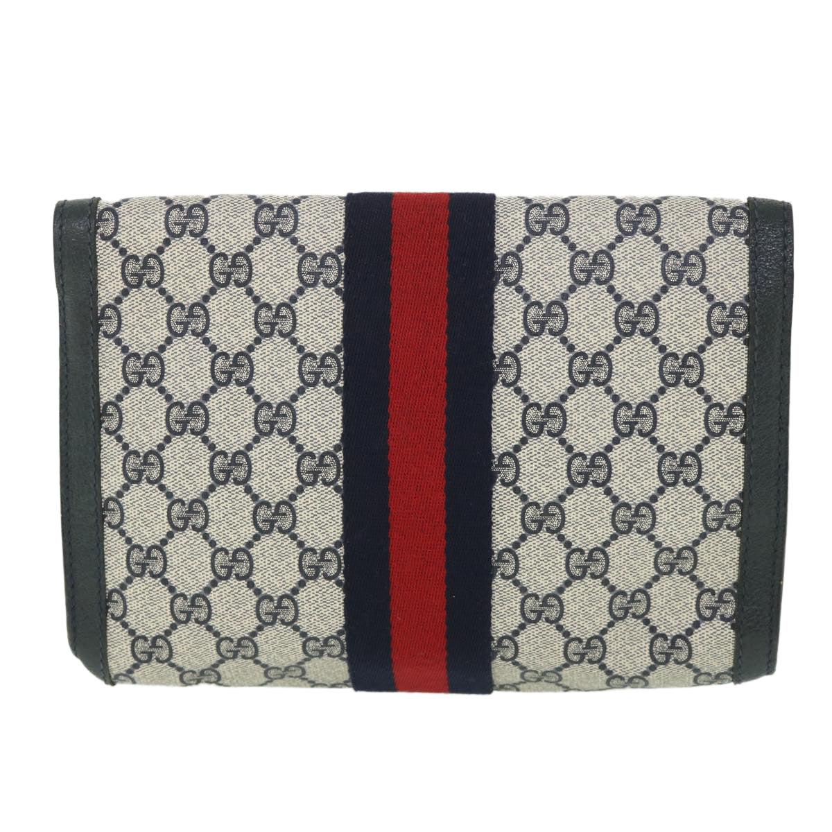 GUCCI GG Supreme Sherry Line Clutch Bag Red Navy gray 89 01 006 Auth 56186 - 0