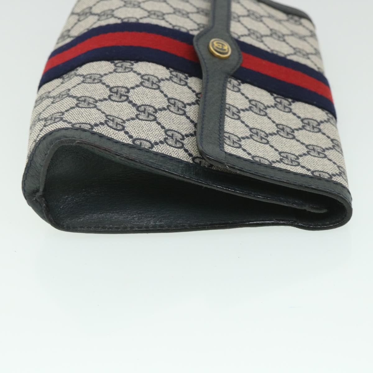 GUCCI GG Supreme Sherry Line Clutch Bag Red Navy gray 89 01 006 Auth 56186