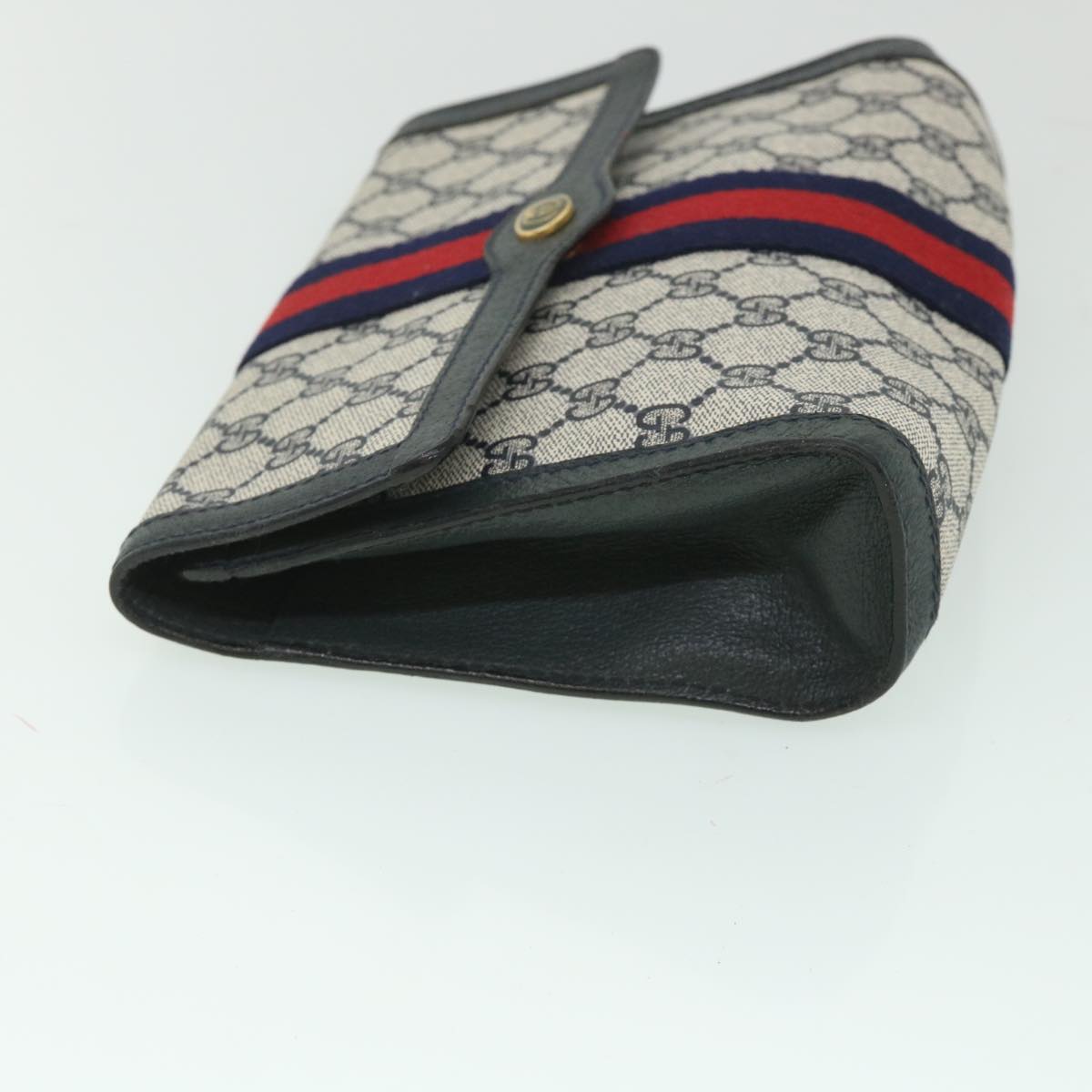 GUCCI GG Supreme Sherry Line Clutch Bag Red Navy gray 89 01 006 Auth 56186