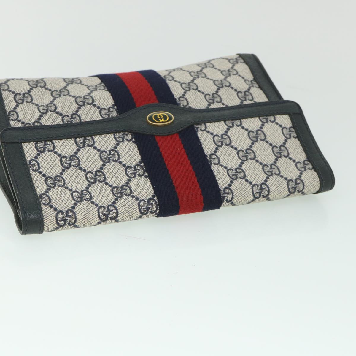 GUCCI GG Supreme Sherry Line Clutch Bag Red Navy gray 89 01 006 Auth 56186