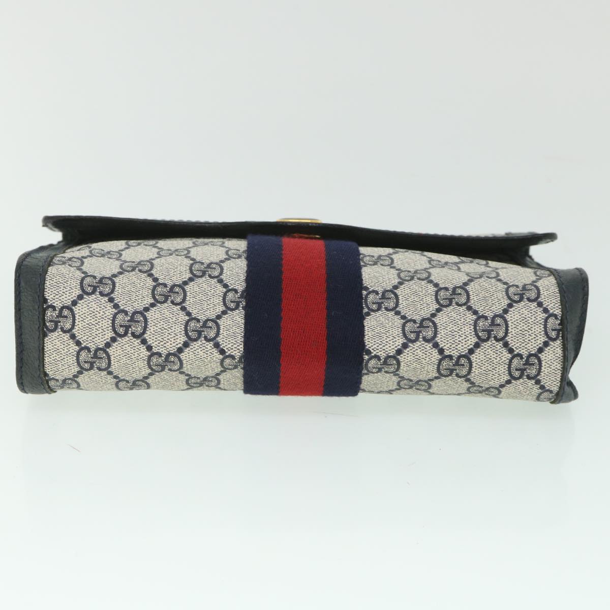 GUCCI GG Supreme Sherry Line Clutch Bag Red Navy gray 89 01 006 Auth 56186