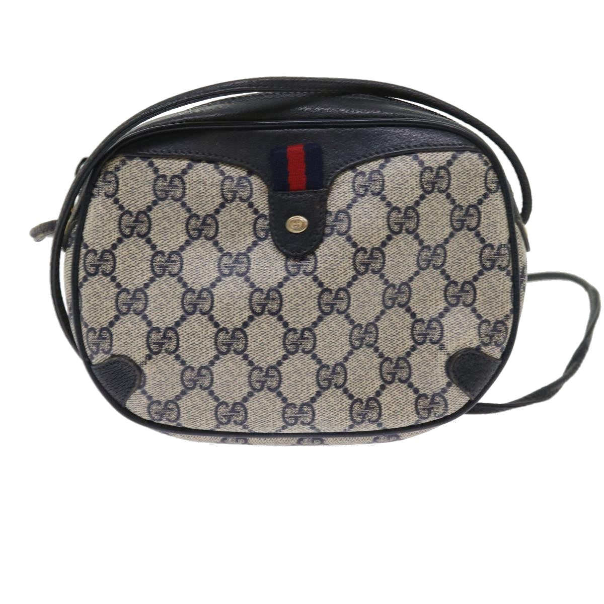 GUCCI GG Supreme Sherry Line Shoulder Bag Red Navy gray 89 02 066 Auth 56189