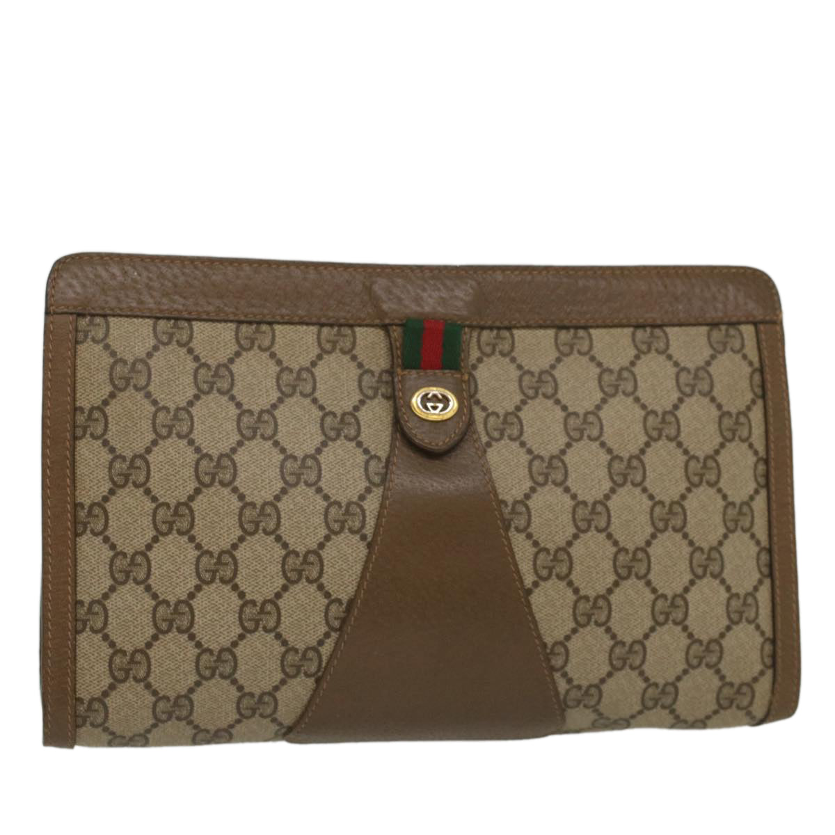 GUCCI GG Supreme Web Sherry Line Clutch Bag Beige Red Green 89 01 033 Auth 56284