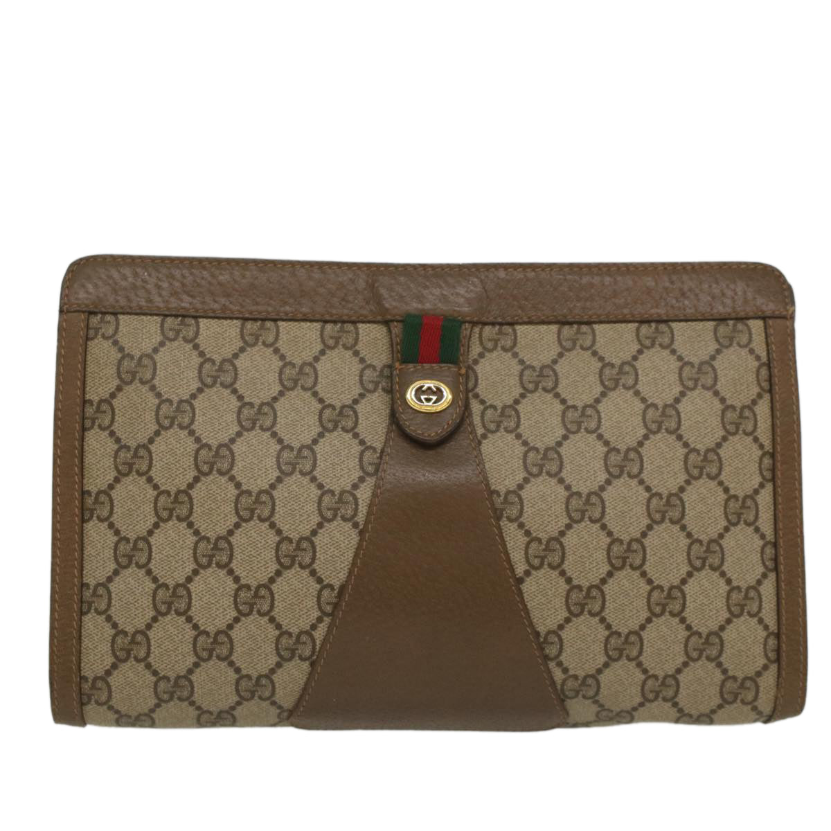 GUCCI GG Supreme Web Sherry Line Clutch Bag Beige Red Green 89 01 033 Auth 56284