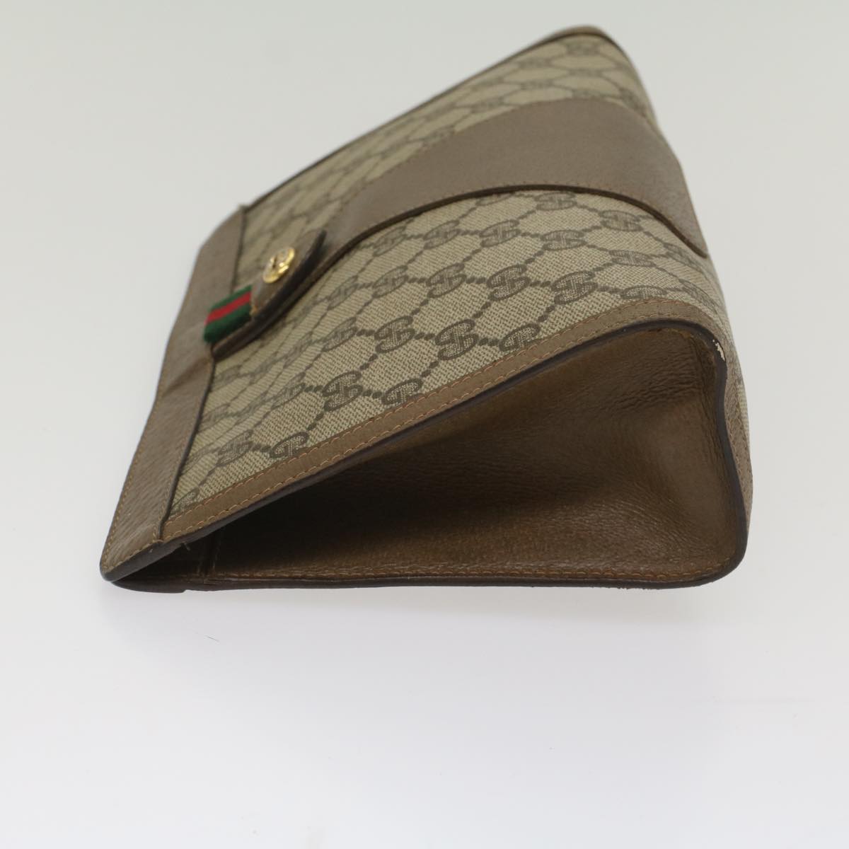 GUCCI GG Supreme Web Sherry Line Clutch Bag Beige Red Green 89 01 033 Auth 56284