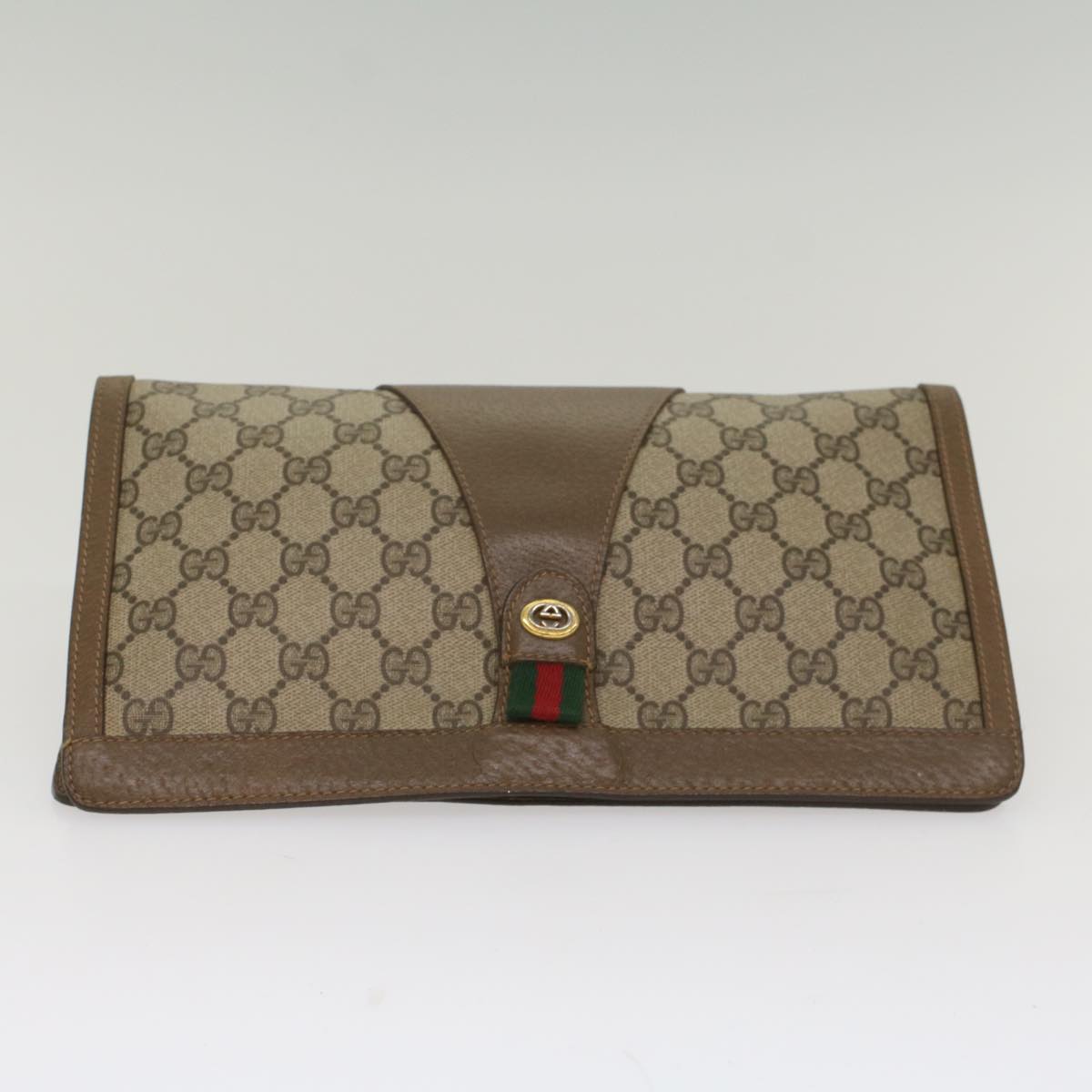 GUCCI GG Supreme Web Sherry Line Clutch Bag Beige Red Green 89 01 033 Auth 56284