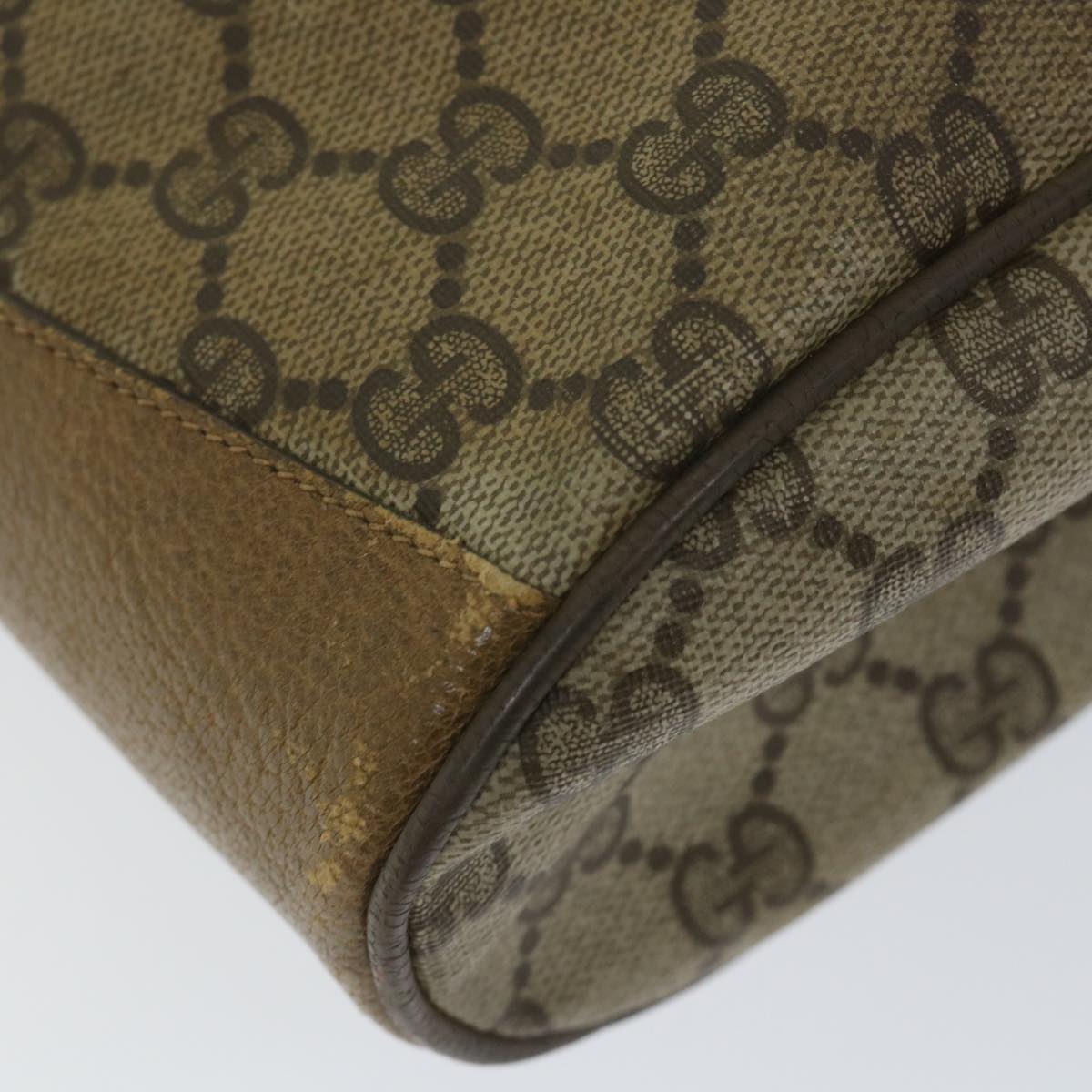 GUCCI GG Canvas Web Sherry Line Shoulder Bag PVC Leather Beige Green Auth 56288