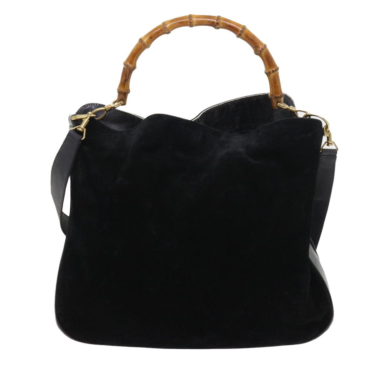 GUCCI Bamboo Shoulder Bag Suede 2way Black Auth 56296