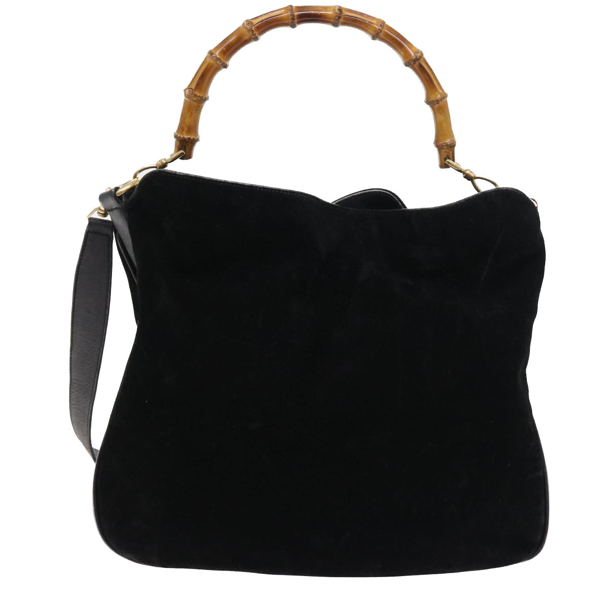 GUCCI Bamboo Shoulder Bag Suede 2way Black Auth 56296 - 0